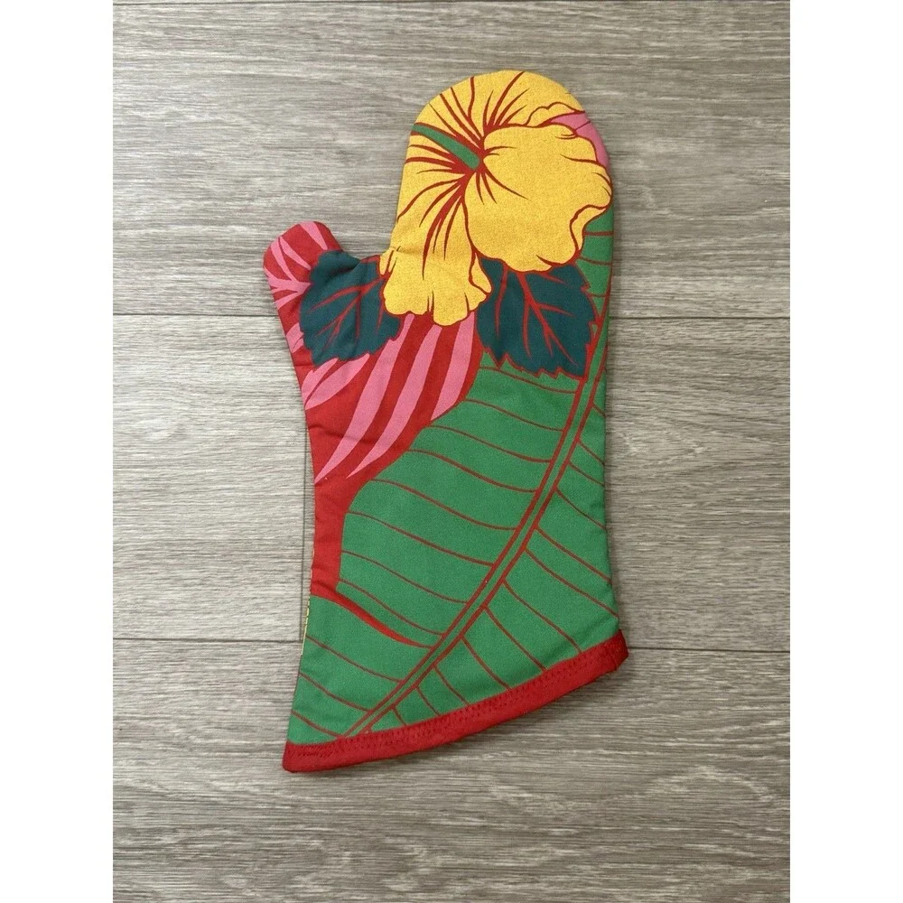 VINTAGE Hawaiian Style Hibiscus Oven Mitt summer BBQ Kitchen Housewarming Gift